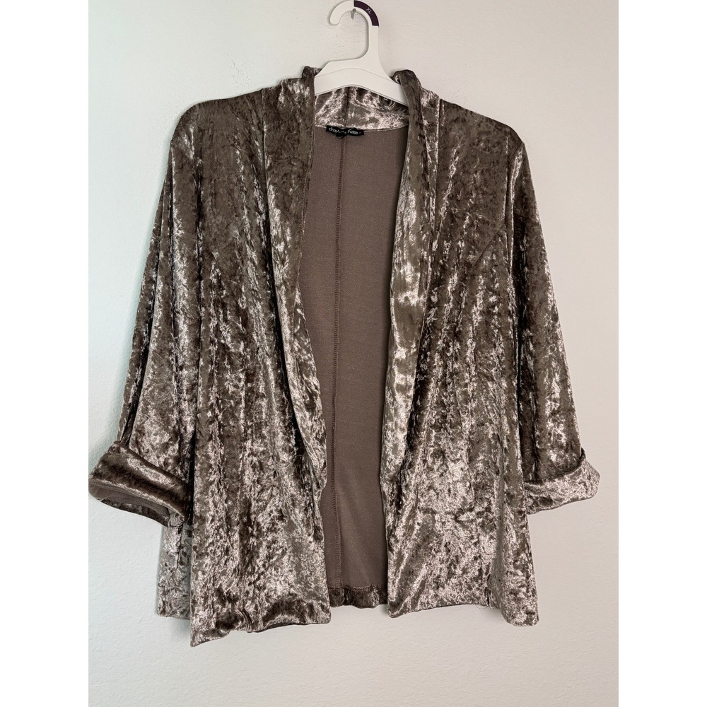 Charlotte Russe Plus Size 2X Crushed Velvet Open Front Blazer Taupe 3/4 Sleeve